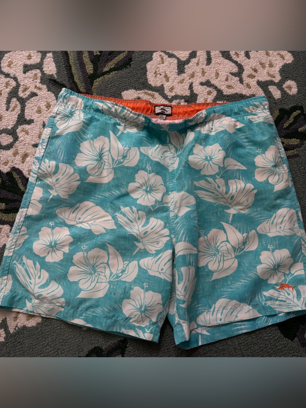 Men's Turquoise Floral Swim Trunks